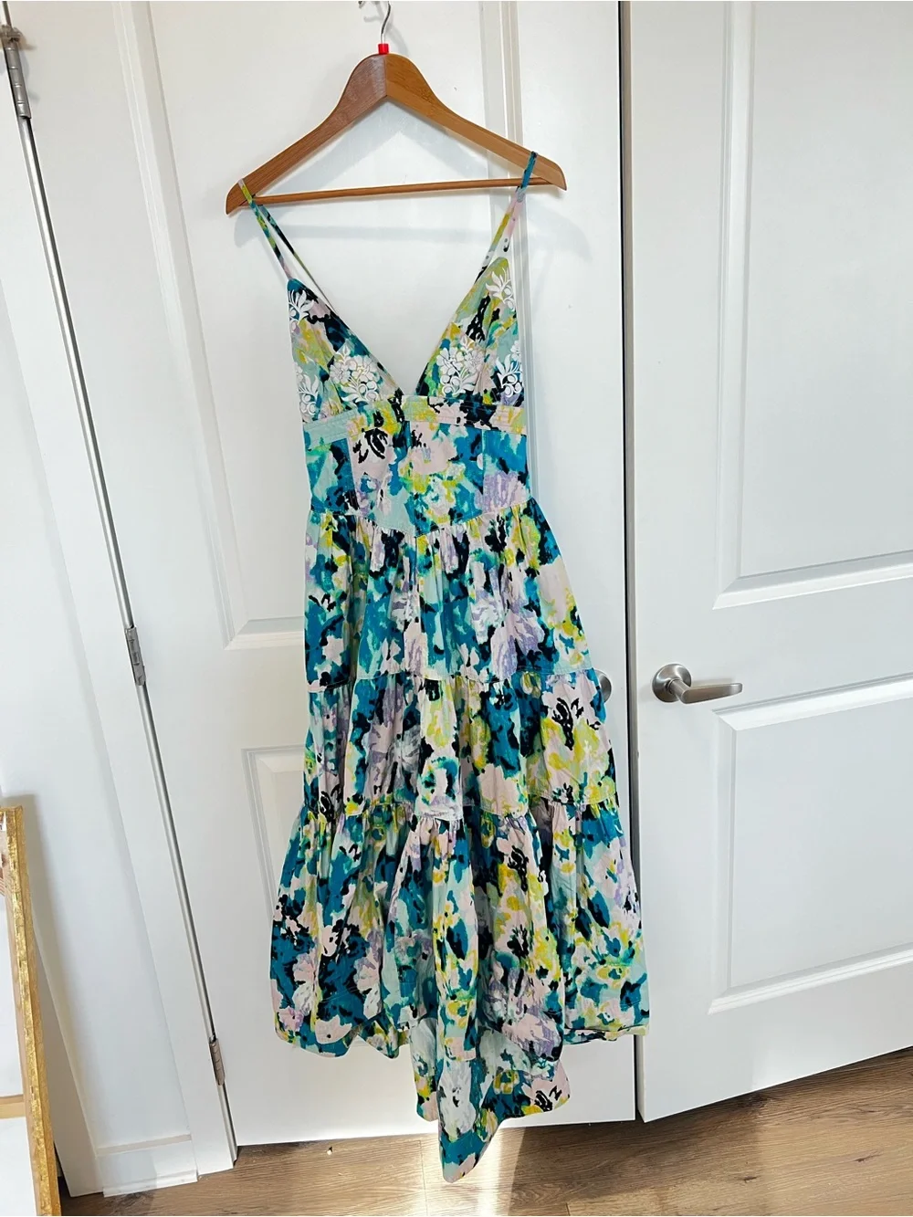 Free People Teal Green Floral Tiered Maxi Dress
